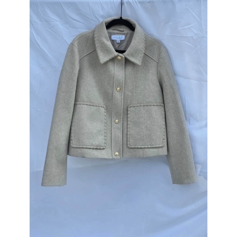 Laundry by Shelli Segal Oatmeal Beige Cropped Jacket Gold Crest Buttons XL